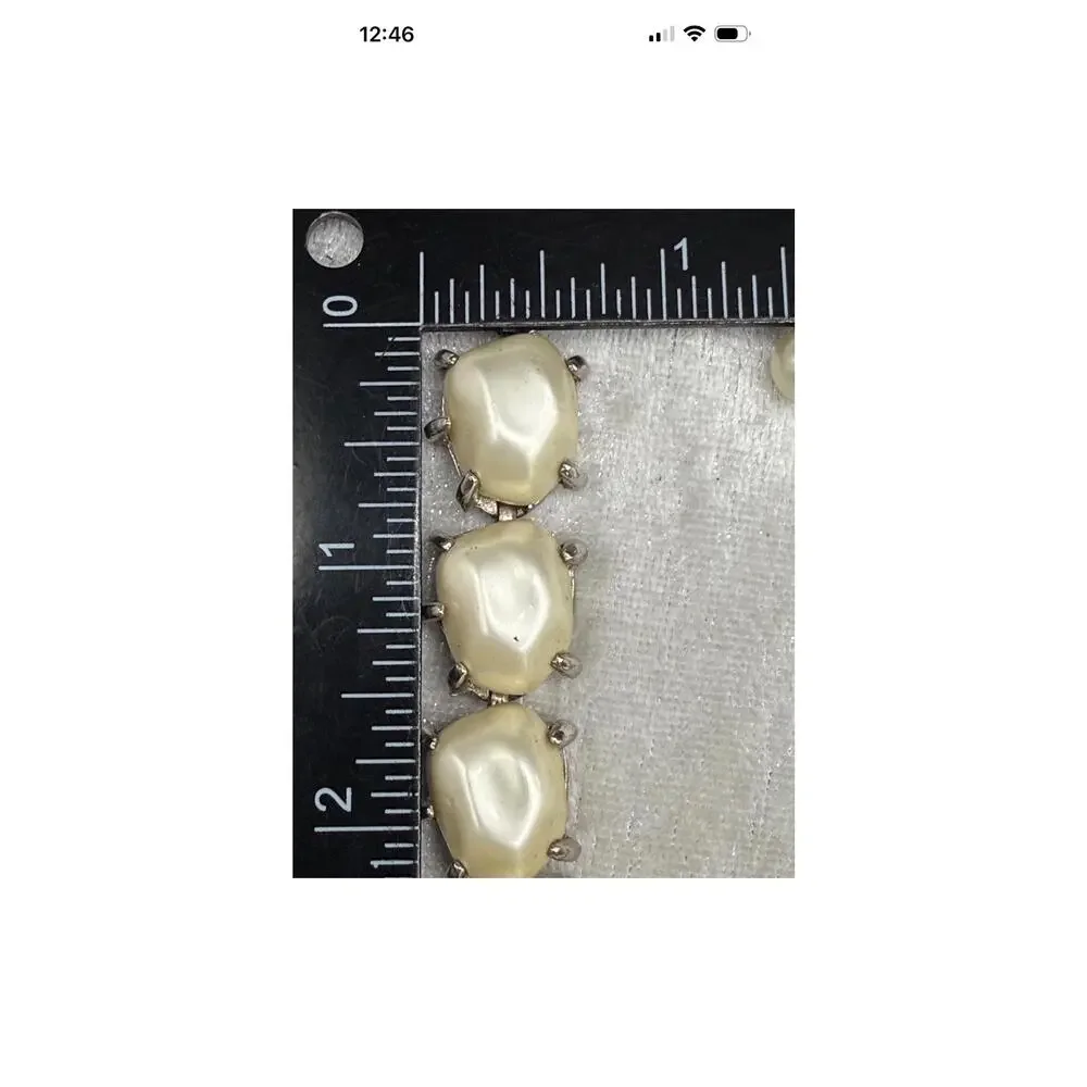 Vintage Faux Pearl Choker Necklace, Chunky Silver Tone High Luster (16